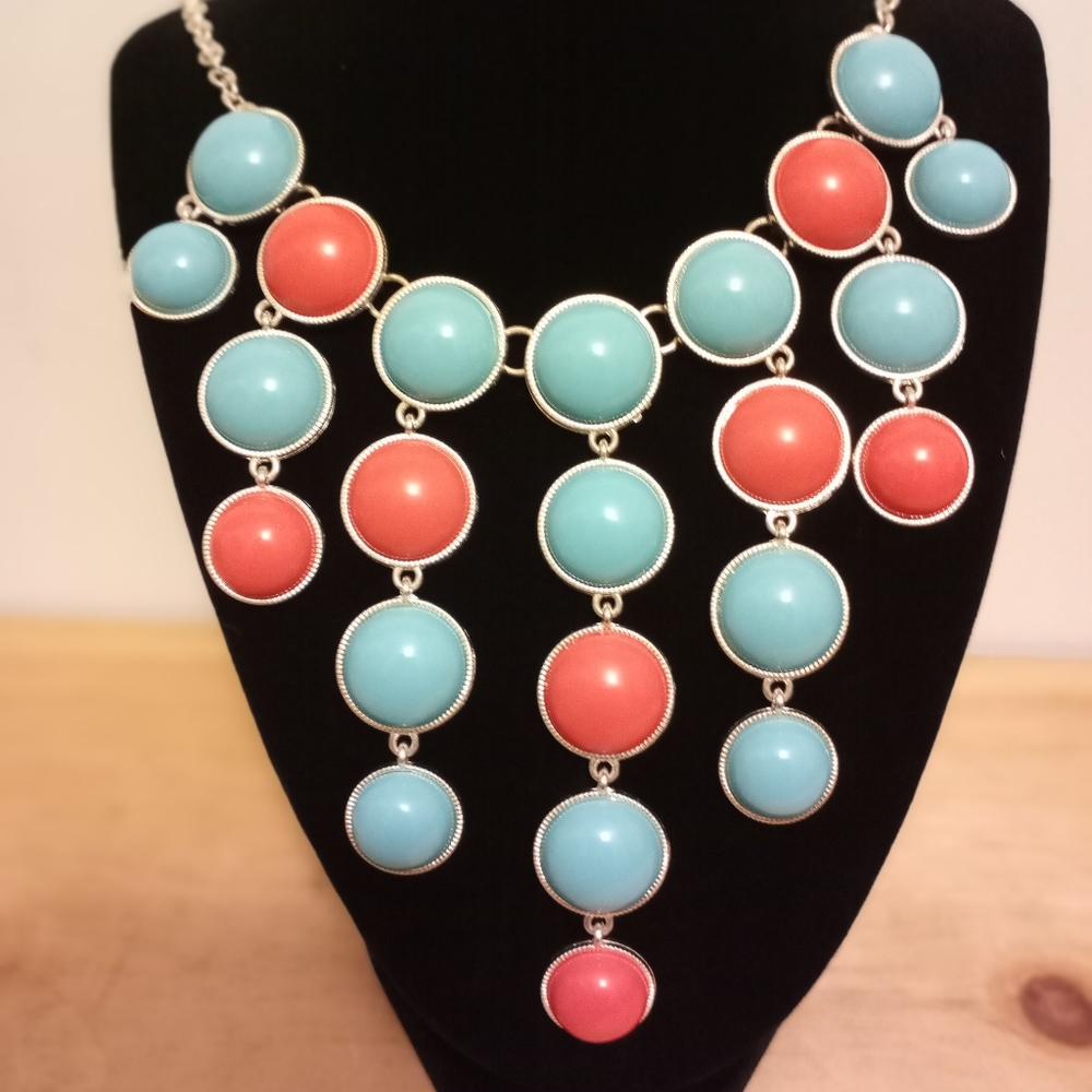 24inch Turquoise and Pink Statement Necklace